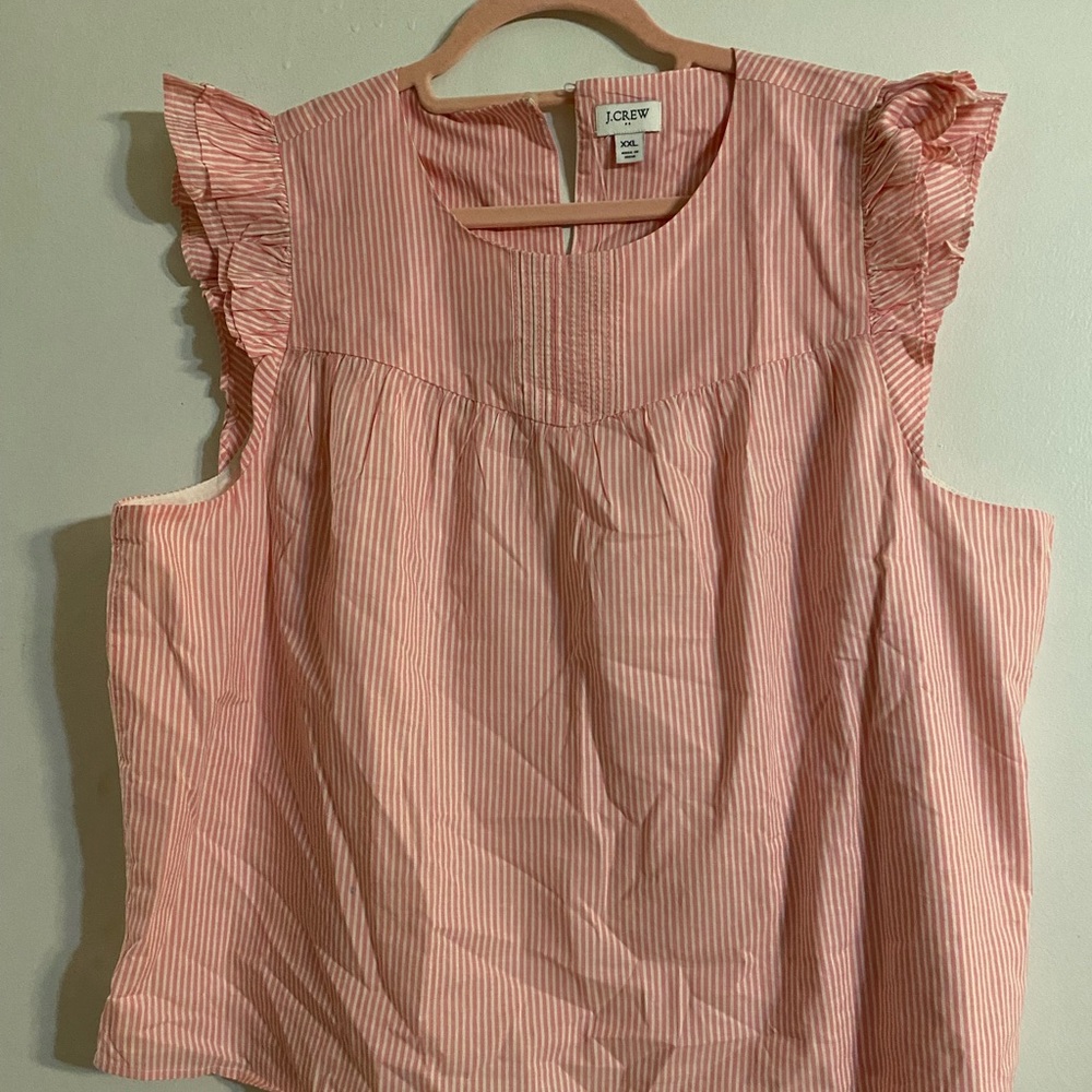 JCrew Pink/White Stripe Flutter sleeve top